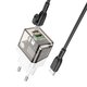 Мережевий зарядний пристрій Borofone BA80A, 20 Вт, Quick Charge, Power Delivery (PD), чорний, прозорий, з кабелем USB тип-C до USB тип-C, 2 порта, #6941991105173 Прев'ю 1