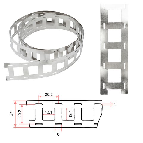 Nickel Tape for Battery Welding 18650 2P, (0.2 mm, 20.2 mm, 1 m, nickel-plated steel) Preview 1