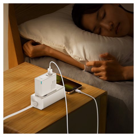 Сетевое зарядное устройство Baseus GaN5 Pro, 100 Вт, Quick Charge, белый, c кабелем USB тип-C к USB тип-C, 2 порта, #CCGP090202 Превью 2
