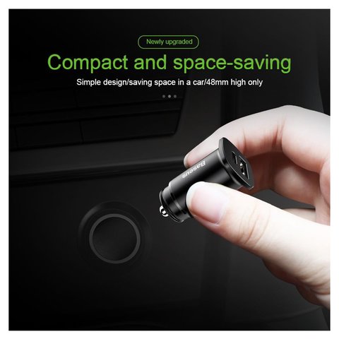 Автомобільний зарядний пристрій Baseus PPS Car Charger, чорне, Quick Charge, 30 Вт, 2 порта, 12-24 B, #CCALL-AS01 Прев'ю 1