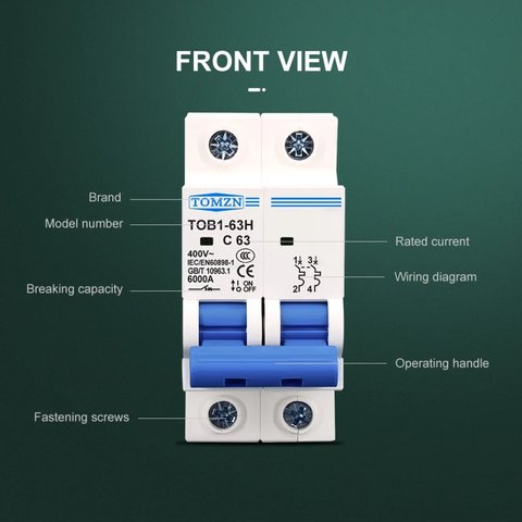 Автоматичний вимикач змінного струму TOMZN TOB1-63H-C16, 1P, 230-400В, 16A Прев'ю 4